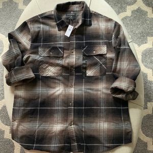 NWT Banana Republic Factory black plaid textured flannel shirt